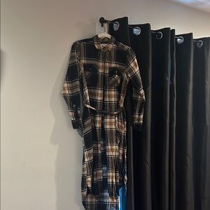 Time and Tru Tan and Black Plaid Shirt Dress